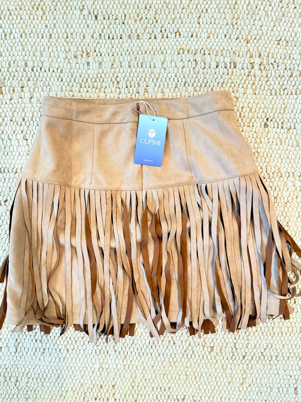 Cupshe Beige Fringe Suede-Look Mini Skirt